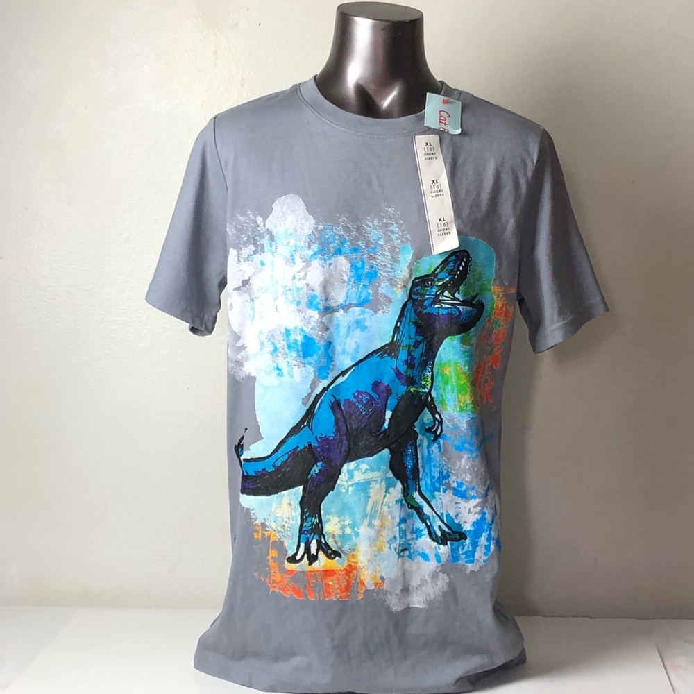 Grey Cat and Jack Dinosaur Shirt